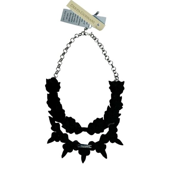 Deepa Gurnani Crystal Statement Necklace 16"to19" Yellow Clear Black NWT - Picture 2 of 7